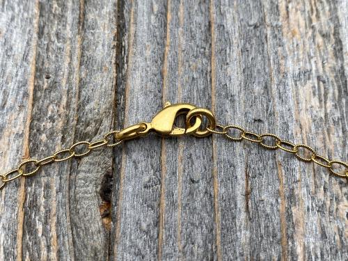 Antique Gold Small Crucifix Pendant Necklace, Antique Replica, Historic Reproduction, Petite Crucifix on a Textured Cable Chain Necklace