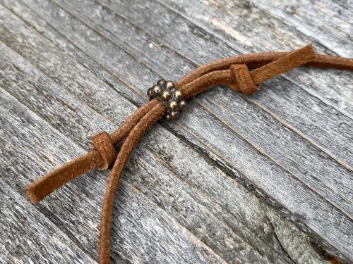 Add Suede Lace with Slider Bead to any Pendant, Adjustable Length Leather Cord, Sterling Silver - Bronze - Gold Bronze Bead, Antique Replica