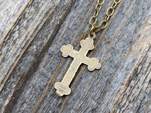 Antique Gold Small Crucifix Pendant Necklace, Antique Replica, Historic Reproduction, Petite Crucifix on a Textured Cable Chain Necklace