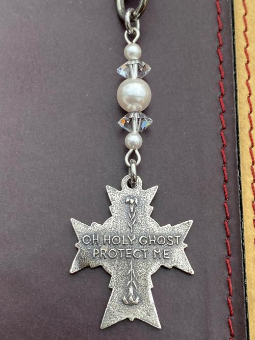 Sterling Silver Holy Spirit Dove Cross Bookmark, Bible Bookmark, Swarovski Crystals and Pearls, Confirmation Gift, Religious Book Mark, Dove