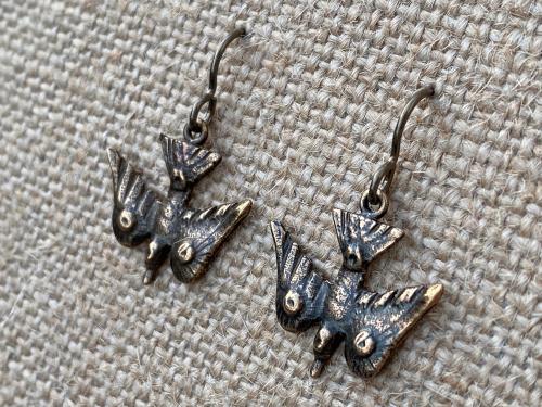 Bronze Holy Spirit Dove Earrings, Antique Replica Doves, Descending Dove Earrings, Holy Ghost Earrings, Holy Spirit Jewelry, Dangling Doves