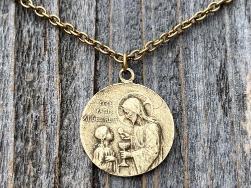 Antique Gold First Communion Medal Pendant Necklace, Antique Replica, 1st Communion Necklace, Eucharist Necklace, First Communion Jewelry