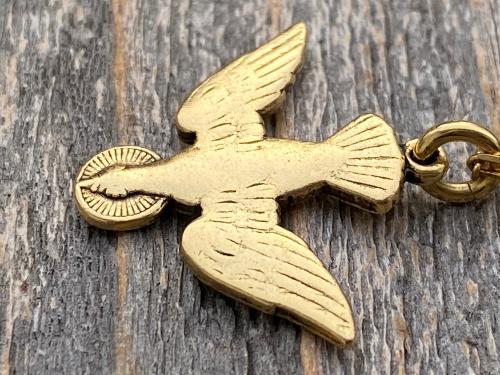 Antique Gold Plated Holy Spirit Dove Pendant Necklace, French Antique Replica, Descending Dove Pendant, Descending Holy Spirit Dove Charm