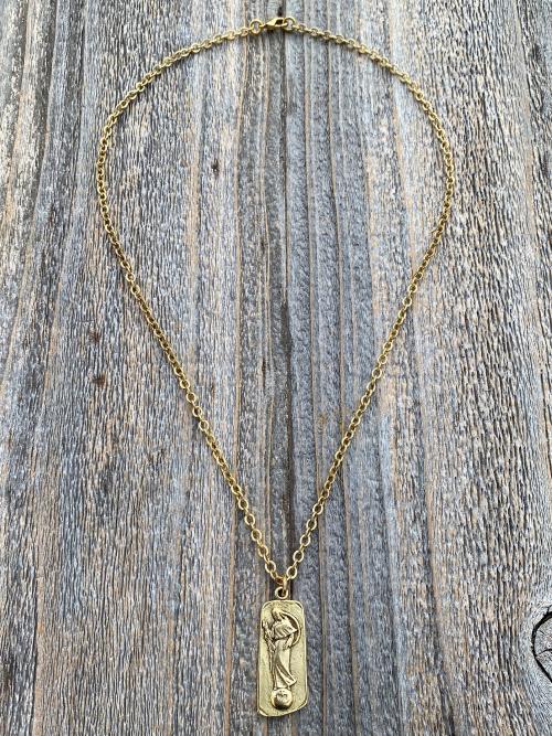 Antique Gold Plated Our Lady of Mental Peace Pendant Necklace, Gold Blessed Virgin Mary Pendant, Antique Replica, Blessed Virgin Mary Medal