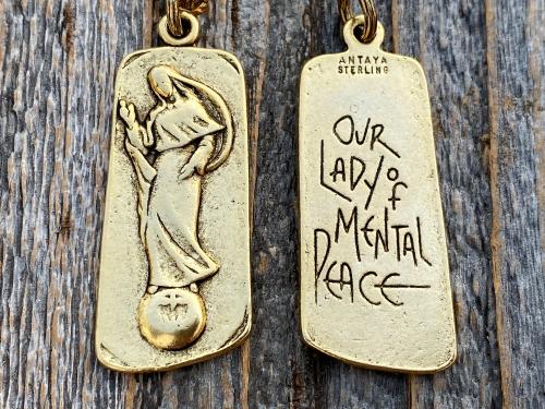 Antique Gold Plated Our Lady of Mental Peace Pendant Necklace, Gold Blessed Virgin Mary Pendant, Antique Replica, Blessed Virgin Mary Medal