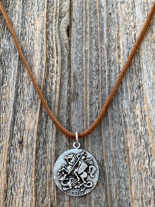 Silver Pewter St George Medal Pendant Necklace, Antique Replica, Rare Saint George Medal, Protection against Christ's enemies, Kill Dragon