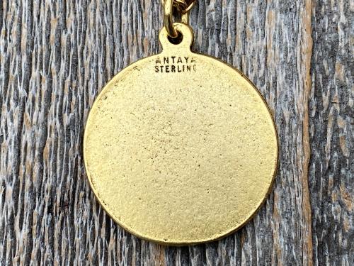 Antique Gold Plated St George Medal Pendant Necklace, Antique Replica, Rare Saint George Medal, Protection against Christ's enemies, Dragon