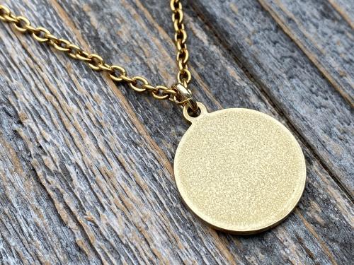 Gold Come Holy Ghost Medal, Holy Spirit Medal Pendant Necklace, Antique Replica, Sacred Heart, Confirmation, Veni Sancte Spiritus VSS-1