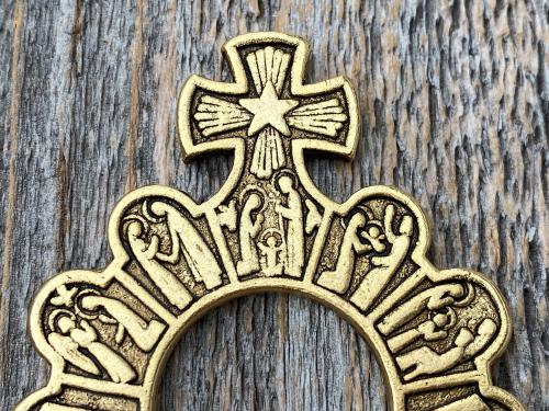 Antique Gold Large Finger Rosary Ring, French Antique Replica, Depicts 15 Mysteries of the Rosary, Rare Dizainier, Ave Maria Pocket Rosary