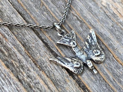 Sterling Silver Holy Spirit Dove Necklace, Descending Dove Pendant, Antique Replica, Descending Holy Spirit Pendant, Confirmation Necklace