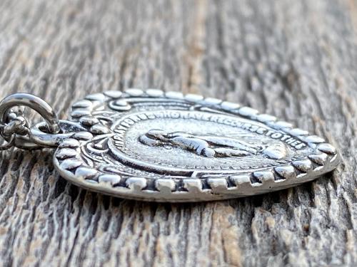 Silver Plated Heart Shaped Miraculous Medal Pendant Necklace, Antique Replica, Blessed Virgin Mary Pendant, Rare Unusual Miraculous Medal M4