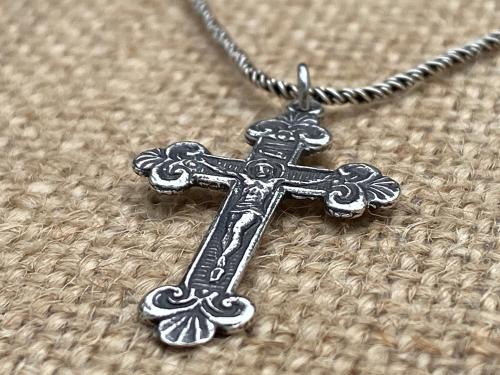 Sterling Silver Petite Crucifix Pendant Necklace, Antique Replica, .925 Sterling Silver Small Crucifix Pendant, Jesus on Cross Medal, Corpus