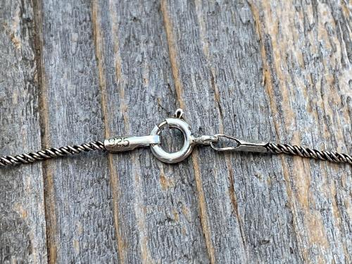 Sterling Silver Dainty Blessed Virgin Mary Heart Pendant Necklace, French 19th Century Antique Replica, Small Our Lady Medallion, France, H3