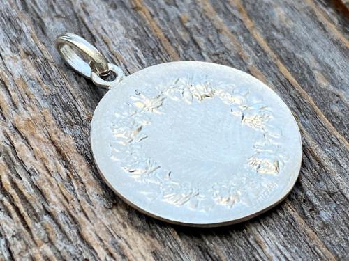 Shiny Sterling Silver St Michael Medal Pendant Necklace, French Antique Replica, Artist L Tricard, Ora Pro Nobis, Saint Michael Pray for Us