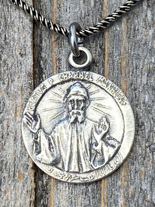 Sterling Silver St Charbel Makhlouf Medal Pendant Necklace, Replica of Rare Saint Sharbel Charm, Lebanese Saint, Miraculous Intercessor