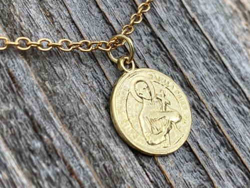 1 karat Gold St Gerard Majella Medal, Necklace, French artist Penin, Antique Replica, Patron Saint of Expectant Mothers, Saint of Fertility