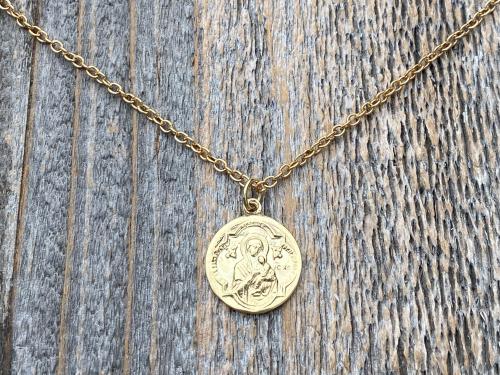 1 karat Gold St Gerard Majella Medal, Necklace, French artist Penin, Antique Replica, Patron Saint of Expectant Mothers, Saint of Fertility