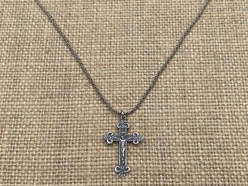 Sterling Silver Petite Crucifix Pendant Necklace, Antique Replica, .925 Sterling Silver Small Crucifix Pendant, Jesus on Cross Medal, Corpus