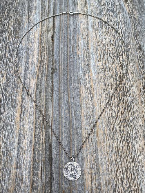 Sterling Silver St Rita of Cascia Medal Pendant Necklace, Antique Replica Saint Rita Charm from France, Saint of the Impossible Pray for Us