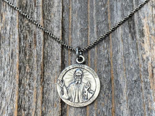 Sterling Silver St Charbel Makhlouf Medal Pendant Necklace, Replica of Rare Saint Sharbel Charm, Lebanese Saint, Miraculous Intercessor