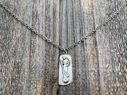 Silver Plated Our Lady of Mental Peace Pendant Necklace, Silver Blessed Virgin Mary Medal Pendant, Antique Replica, Anxiety Stress Comfort