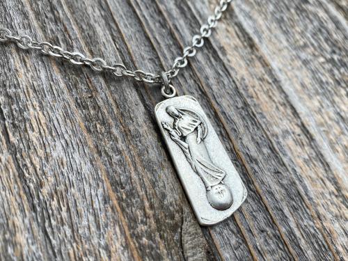 Silver Plated Our Lady of Mental Peace Pendant Necklace, Silver Blessed Virgin Mary Medal Pendant, Antique Replica, Anxiety Stress Comfort