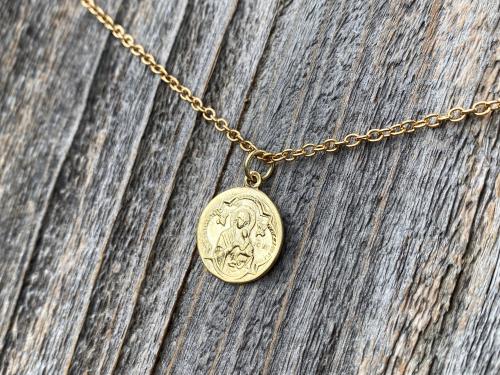 1 karat Gold St Gerard Majella Medal, Necklace, French artist Penin, Antique Replica, Patron Saint of Expectant Mothers, Saint of Fertility