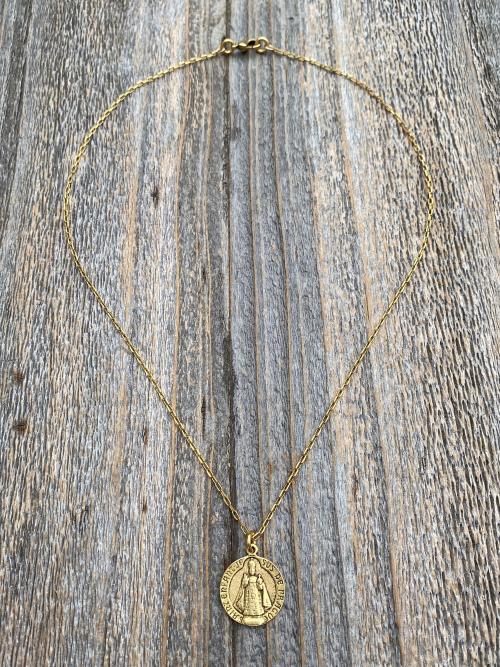 Antique Gold Plated The Infant Jesus of Prague Medal Pendant Necklace, Antique Replica, Signed C Charl, Saint Enfant Jesus De Prague, French