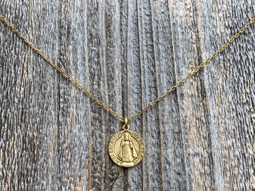 Antique Gold Plated The Infant Jesus of Prague Medal Pendant Necklace, Antique Replica, Signed C Charl, Saint Enfant Jesus De Prague, French