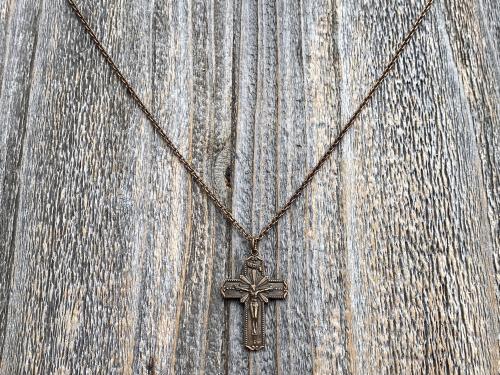 Bronze Radiant Crucifix, Pendant Necklace, Antique Replica, Large Bronze Crucifix Cross, Jesus Medal, Our Lord Jesus Christ Pendant Cross