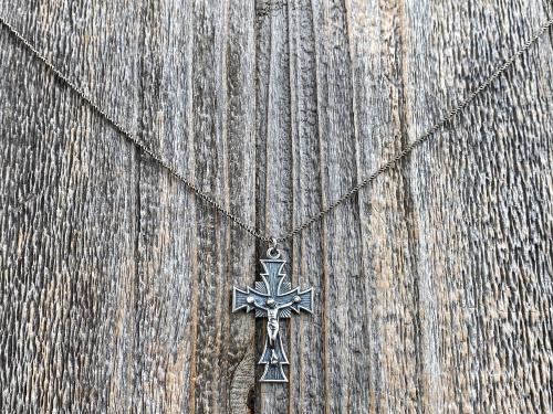 Sterling Silver Radiant Art Deco Crucifix, Antique Replica, Pendant Necklace, Large Sterling Silver Crucifix Pendant, Unisex Crucifix Cross