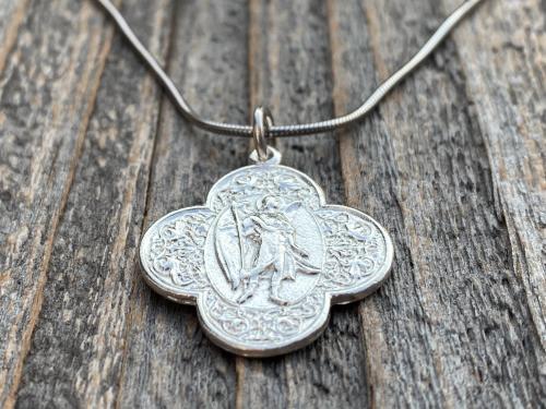 Shiny Sterling Silver, Antique Replica, St. Raphael the Archangel, Angel of Healing, Saint Raphael Pendant Necklace, Saint of Illness, .925