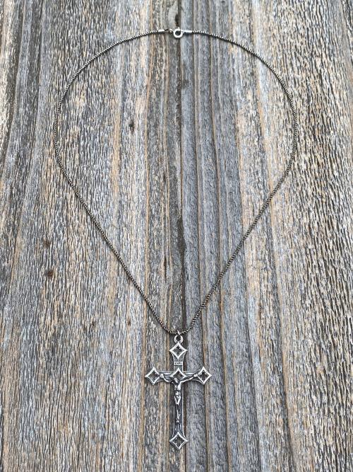 Sterling Silver Baroque Crucifix, Antique Replica, From Rome, From Holy See, Crucifix Pendant Necklace, Large Sterling Silver Crucifix Cross