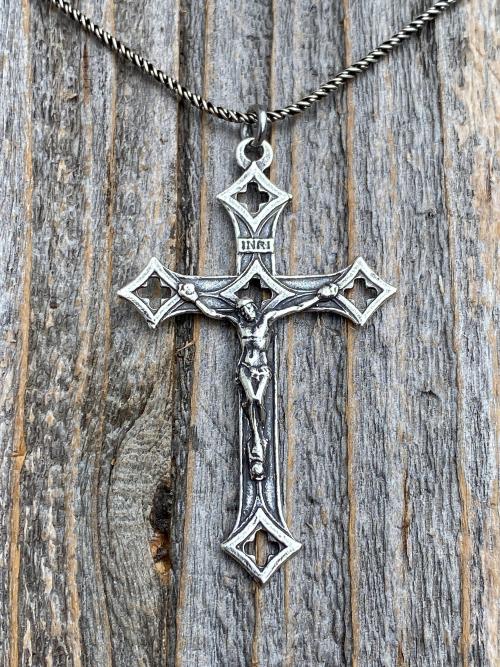 Sterling Silver Baroque Crucifix, Antique Replica, From Rome, From Holy See, Crucifix Pendant Necklace, Large Sterling Silver Crucifix Cross