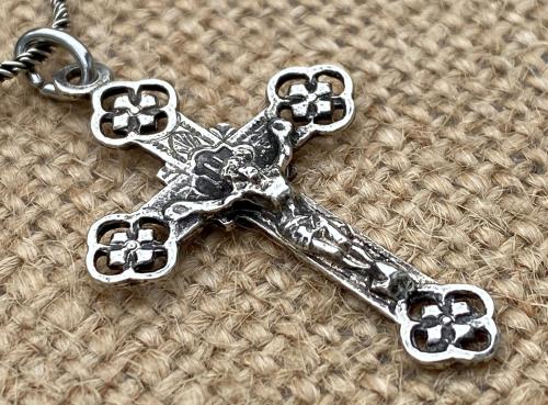 Sterling Silver Antique Replica French Crucifix, Souvenir of Lourdes, Pendant Necklace, Crucifix Cross from France, Notre Dame de Lourdes