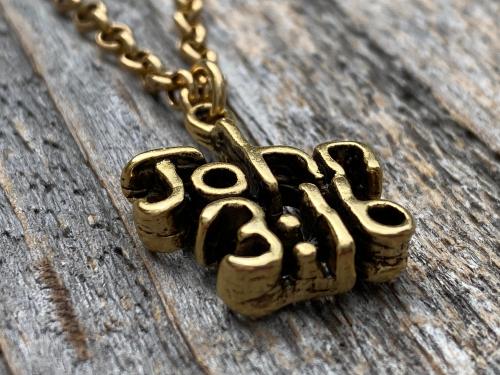 Antique Gold Plated John 3:16 Pendant Necklace, Antique Replica, John 3 16, For God so loved the World that He gave His One and Only Son