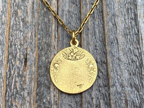 Antique Gold Plated The Infant Jesus of Prague Medal Pendant Necklace, Antique Replica, Signed C Charl, Saint Enfant Jesus De Prague, French