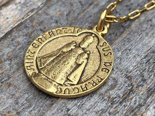 Antique Gold Plated The Infant Jesus of Prague Medal Pendant Necklace, Antique Replica, Signed C Charl, Saint Enfant Jesus De Prague, French