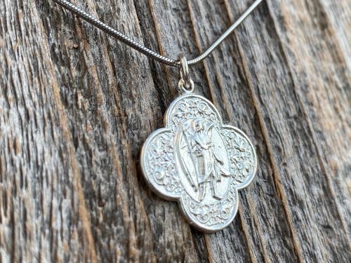 Shiny Sterling Silver, Antique Replica, St. Raphael the Archangel, Angel of Healing, Saint Raphael Pendant Necklace, Saint of Illness, .925