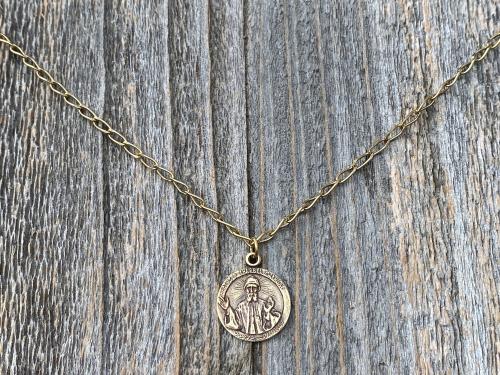 Antique Gold St Charbel Makhlouf Medal Pendant Necklace, Replica of Rare Saint Sharbel Charm, Lebanese Saint, Miraculous Healing Intercessor