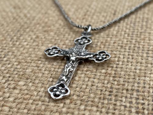 Sterling Silver Antique Replica French Crucifix, Souvenir of Lourdes, Pendant Necklace, Crucifix Cross from France, Notre Dame de Lourdes