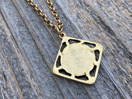 Antique Gold Plated St Joan of Arc Medal Pendant Necklace, Antique Replica of Rare French Medallion, St Jeanne d'Arc Medallion from France