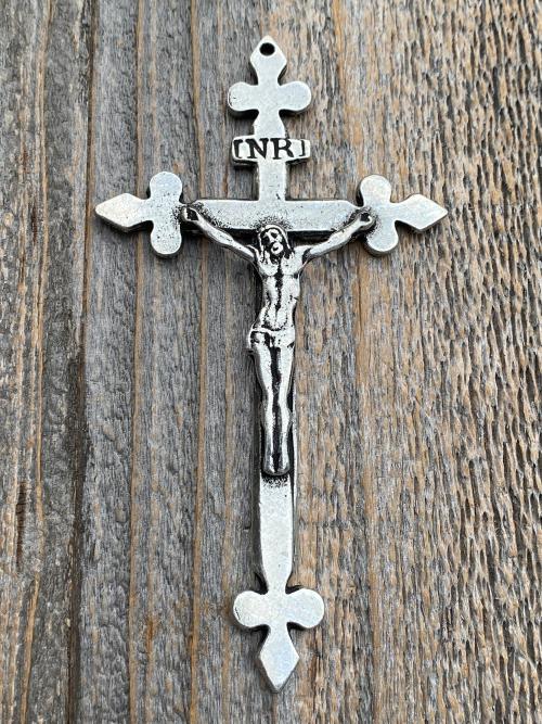 Antiqued Pewter Large Miraculous Medal Rosary Center and/or Crucifix, French Antique Replicas, Rare Oversized Rosary Parts, 1.25 inch Center