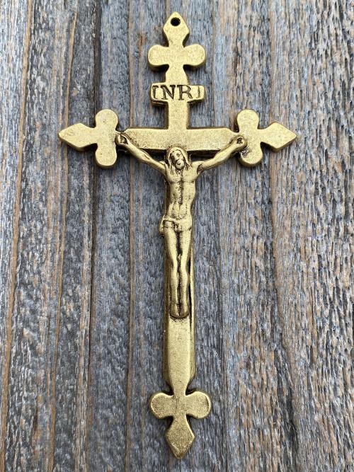 Antiqued Gold Large Miraculous Medal Rosary Center and/or Crucifix, French Antique Replicas, Rare Oversized Rosary Parts, 1.25 inch Center