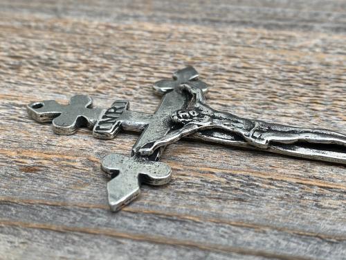 Antiqued Pewter Large Miraculous Medal Rosary Center and/or Crucifix, French Antique Replicas, Rare Oversized Rosary Parts, 1.25 inch Center