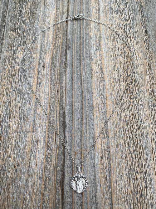 Small Silver St Thérèse of Lisieux Medal Pendant on Necklace, Antique Replica of Rare St Theresa of the Child Jesus Medallion by Artist PY