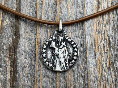 Antiqued Pewter St Thérèse of Lisieux Medal Pendant on Necklace, Antique Replica of Small St Theresa of the Child Jesus Charm by artist PY