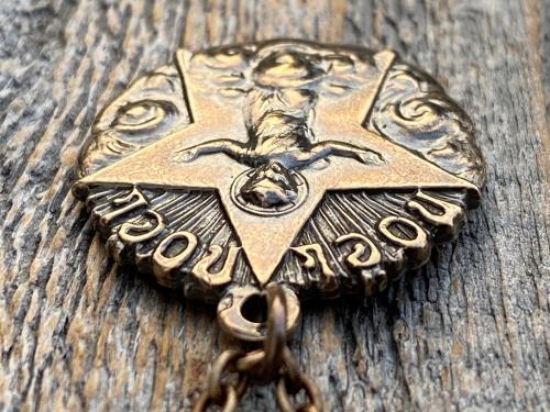 Bronze Christmas Noel Noel Pendant and Necklace, Antique Replica of a Rare French Medallion, Baby Jesus with a Radiant Star, from France