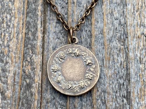 Bronze St Charles Borromeo Medal and Necklace, By French Artist Tricard, Antique Replica, Patron Saint of Stomach Ailments, Weight Loss