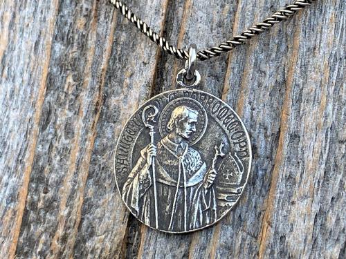 Sterling Silver St Charles Borromeo Medal and Necklace, By French Artist Tricard, Antique Replica, Patron Saint of Stomach Ailments Dieting